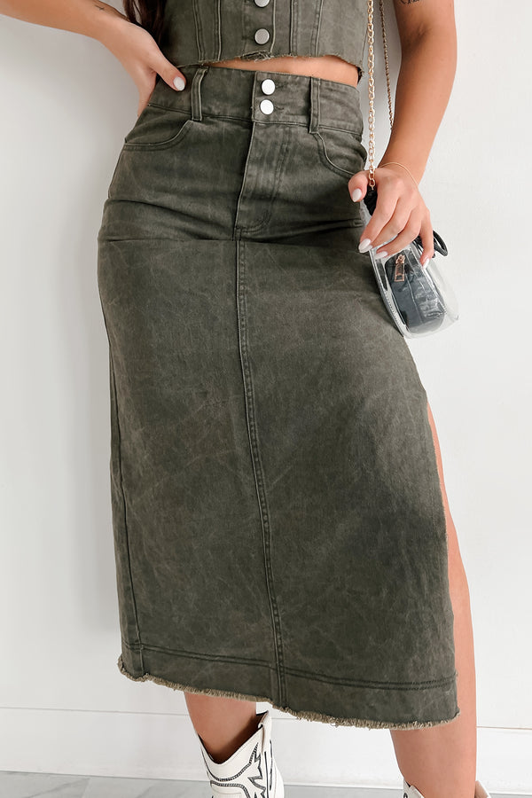 Getting Dangerous Denim Two Piece Skirt Set (Dusty Grey) - NanaMacs