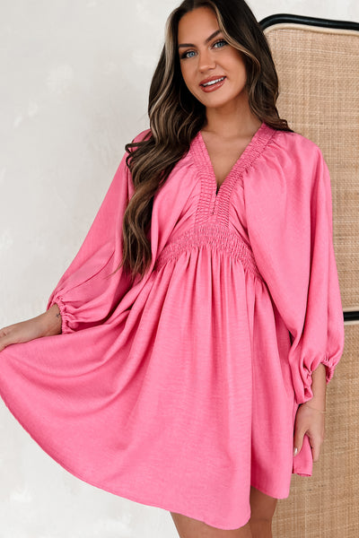 Easily The Sweetest Bubble Sleeve Mini Dress (Pink) - NanaMacs