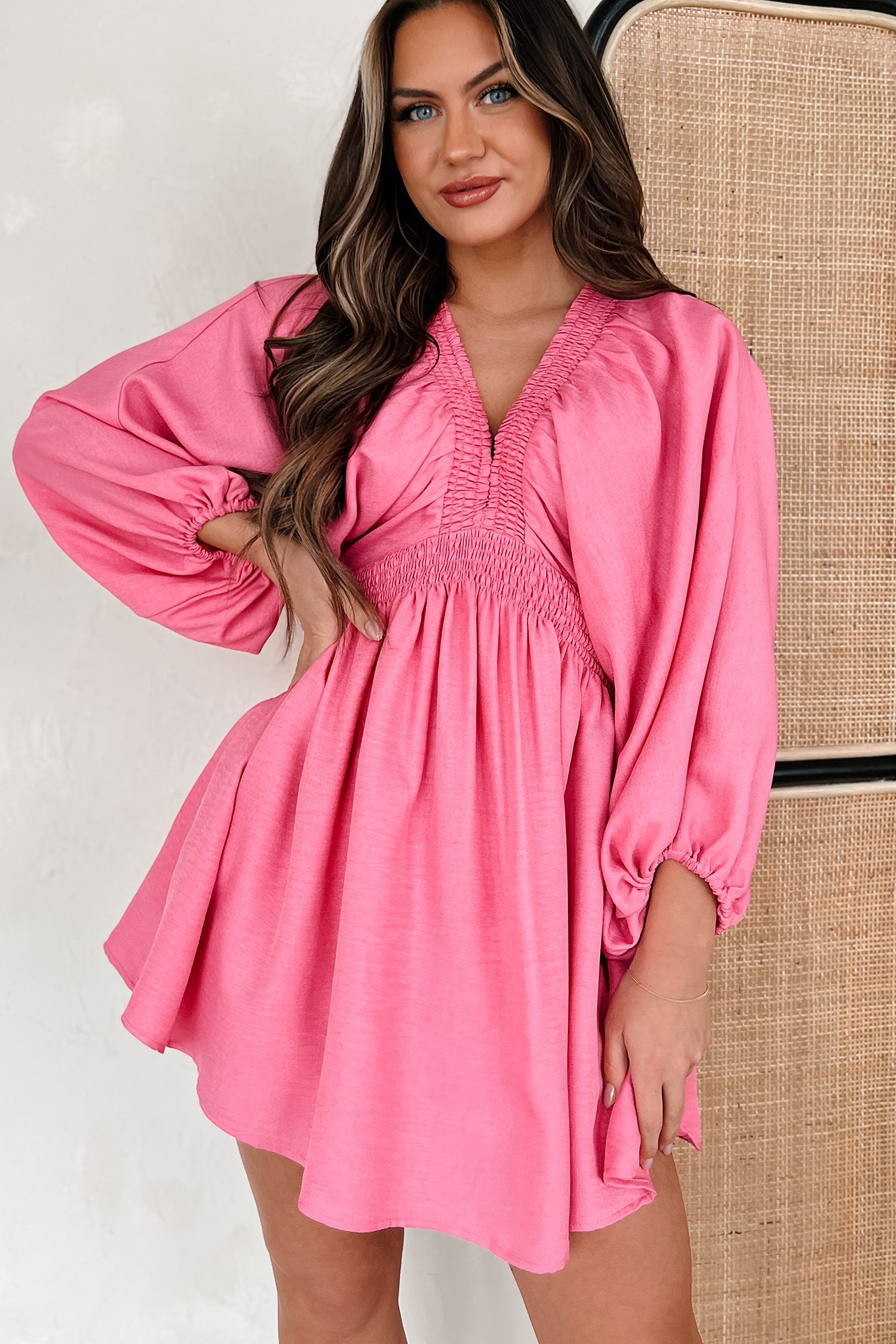 Easily The Sweetest Bubble Sleeve Mini Dress (Pink) - NanaMacs