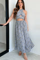 Tuning Out The World Printed Tie-Wrap Maxi Dress (Blue/Yellow) - NanaMacs
