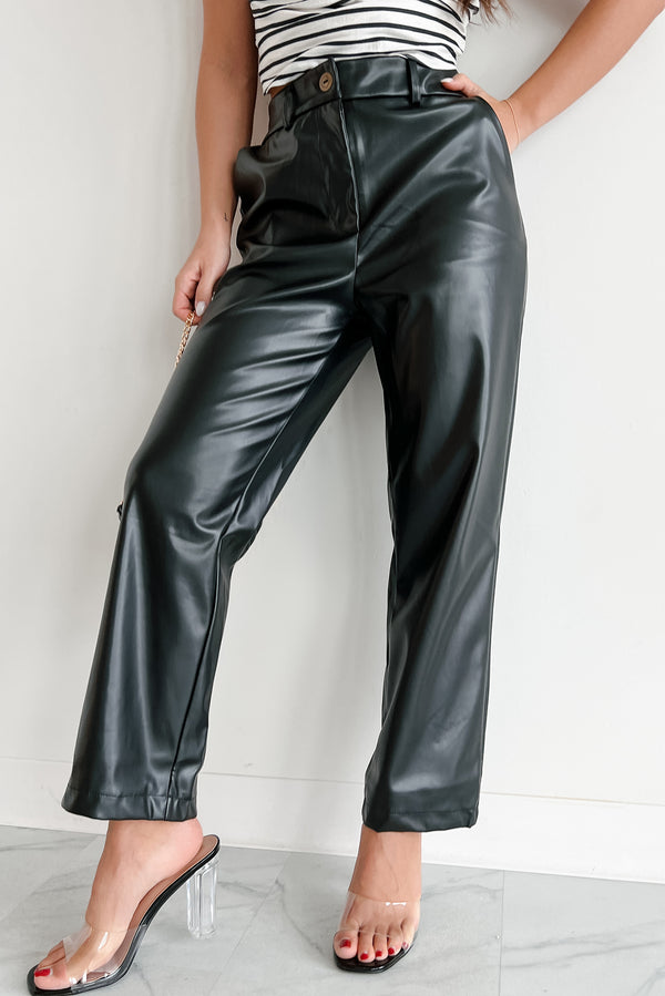 CEO Moves Straight Leg Faux Leather Pants (Black) - NanaMacs