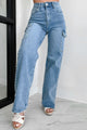 Beatrix High Rise Pearl Cargo Jeans (Medium Stone) - NanaMacs