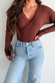 Kaelin Long Sleeve Surplice Bodysuit (Chocolate) - NanaMacs