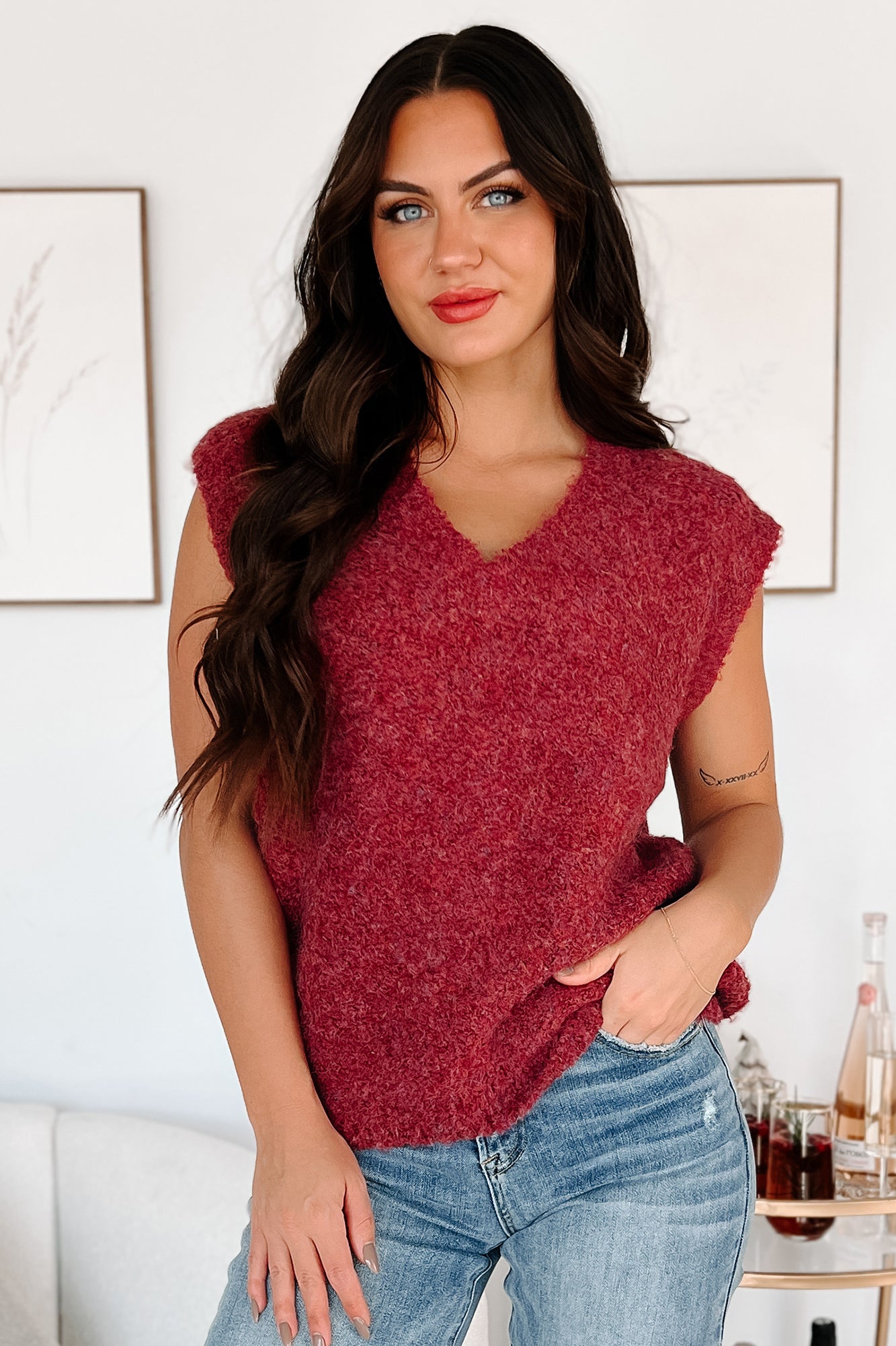 Cozy Embrace Sweater Vest (Burgundy) - NanaMacs