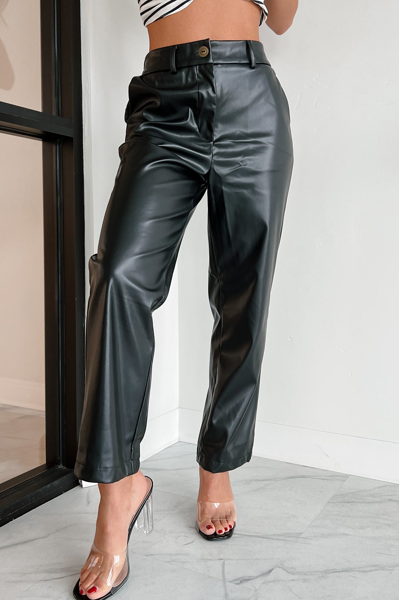 CEO Moves Straight Leg Faux Leather Pants (Black) - NanaMacs