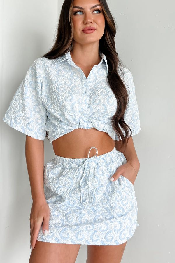 Vintage Vocabulary Paisley Print Two-Piece Set (White/Light Blue) - NanaMacs