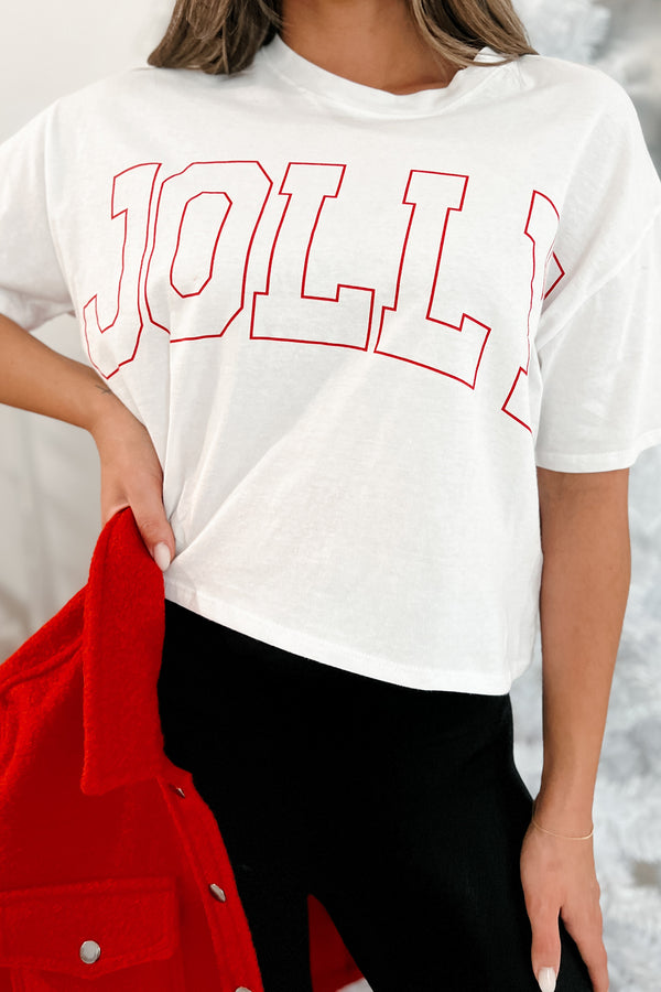 Whole Lotta Joy Oversized "Jolly" Graphic Crop Tee (White) - NanaMacs