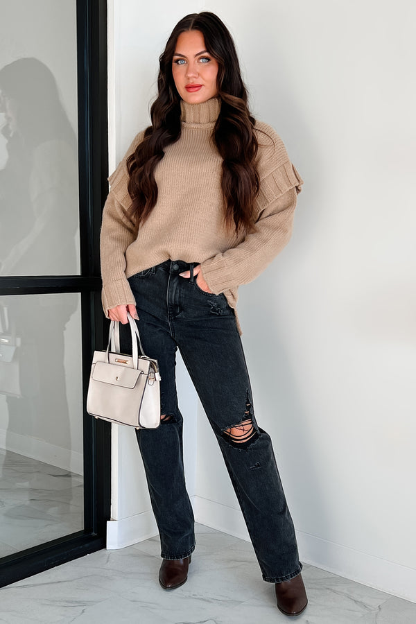 Staying Connected Oversized Turtleneck Sweater (Taupe) - NanaMacs