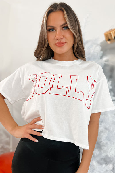 Whole Lotta Joy Oversized "Jolly" Graphic Crop Tee (White) - NanaMacs