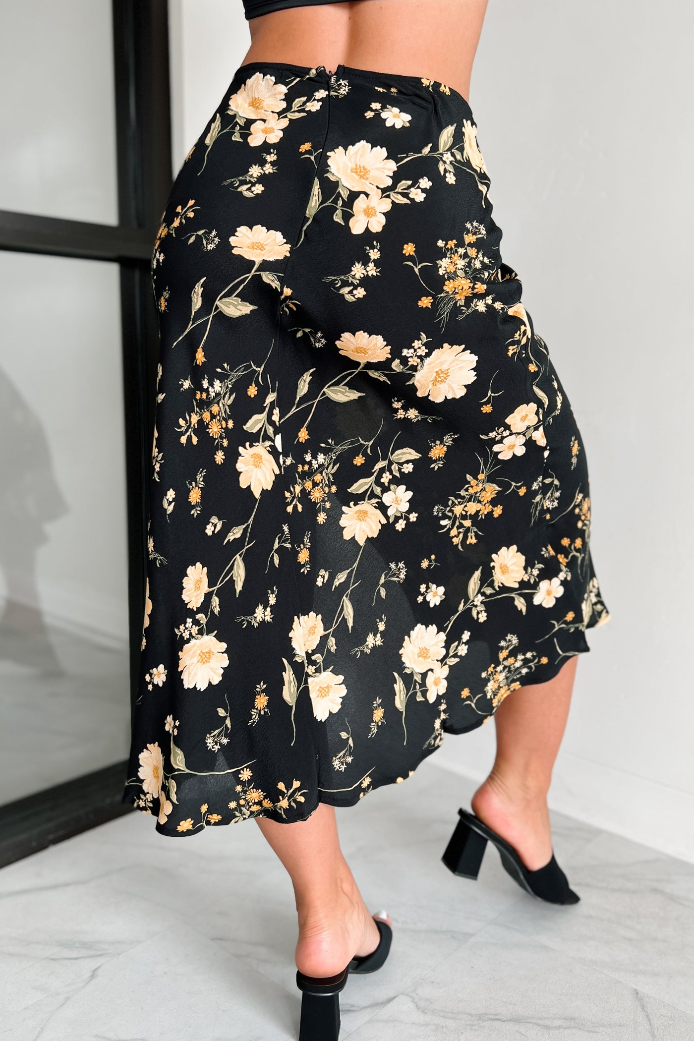 Sweet Tendencies Floral Midi Skirt (Black Multi) - NanaMacs