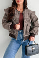 True Trailblazer Plaid Ruffle Bomber Jacket (Brown) - NanaMacs