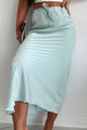 Such A Dreamer Drawstring Waist Satin Midi Skirt (Light Seagreen) - NanaMacs