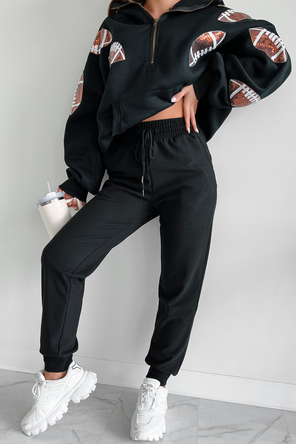 Sleepy Mondays Drawstring Waist Joggers (Black) - NanaMacs