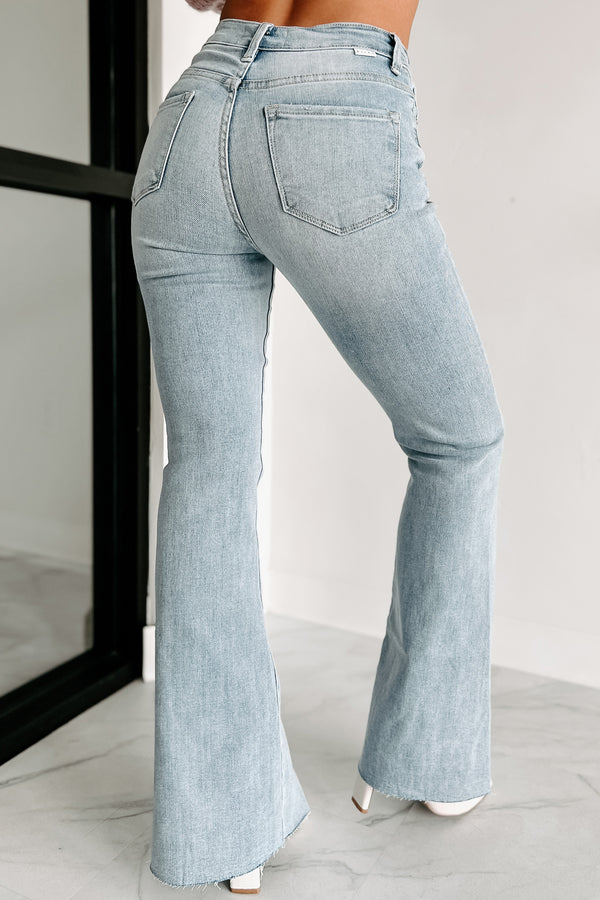 Calliope High Rise Split Hem Risen Flare Jeans (Light) - NanaMacs