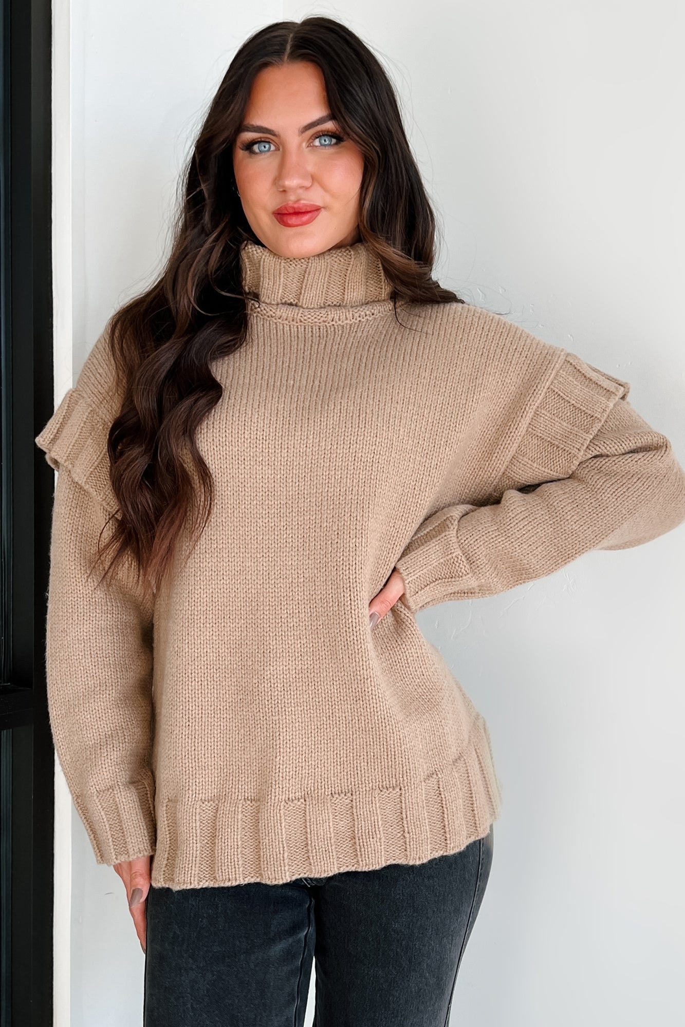 Staying Connected Oversized Turtleneck Sweater (Taupe) · NanaMacs