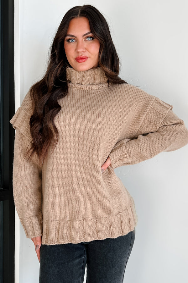 Staying Connected Oversized Turtleneck Sweater (Taupe) - NanaMacs