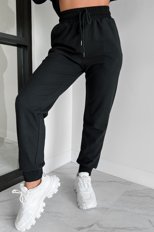 Sleepy Mondays Drawstring Waist Joggers (Black) - NanaMacs