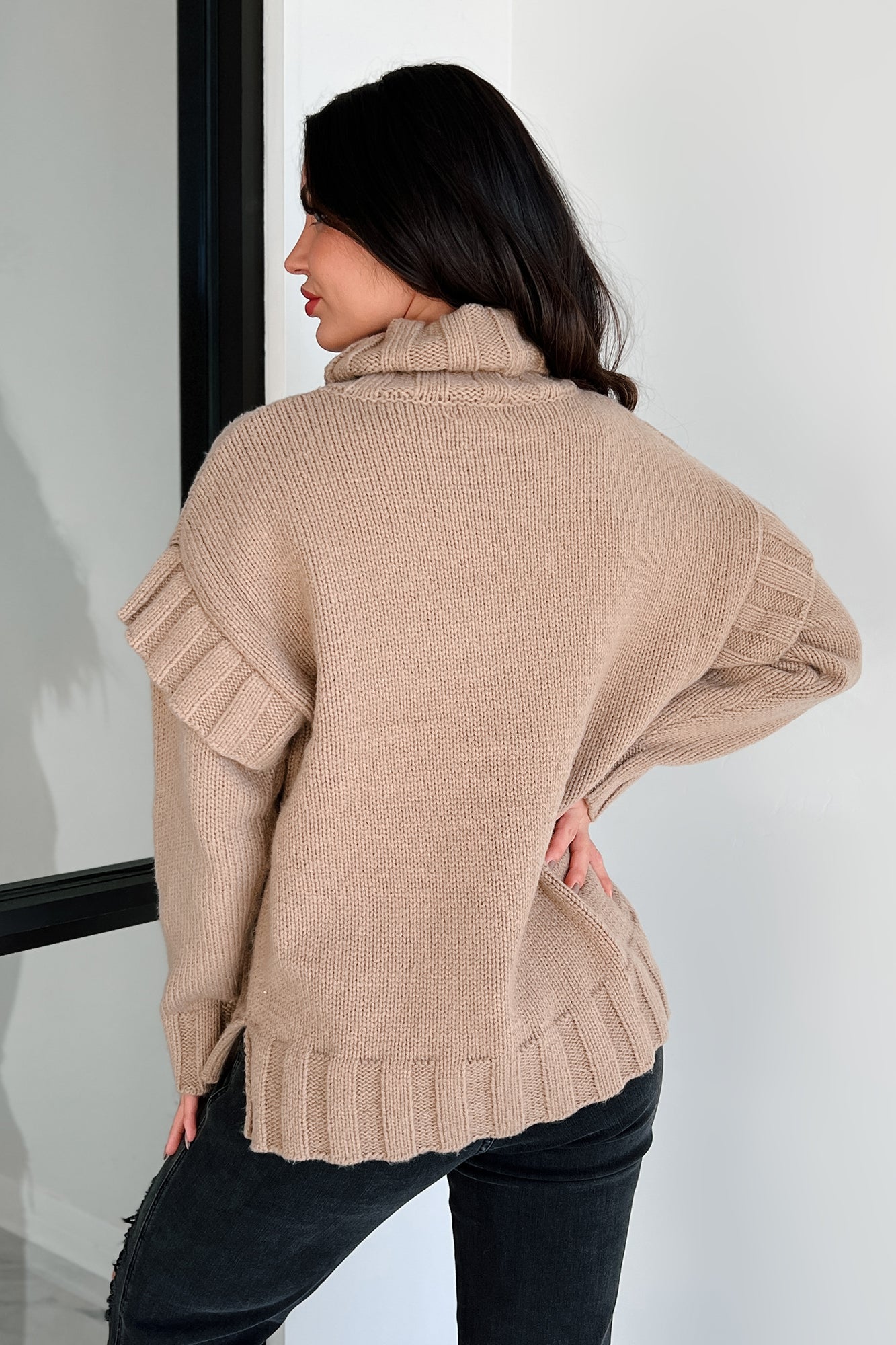 Staying Connected Oversized Turtleneck Sweater (Taupe) - NanaMacs