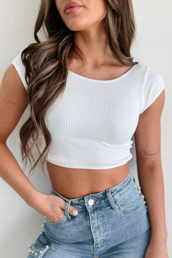 Santana Ribbed Scoop Back Crop Top (White) - NanaMacs