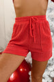 Sleigh It Ain't So Ribbed Drawstring Waist Shorts (Red) - NanaMacs
