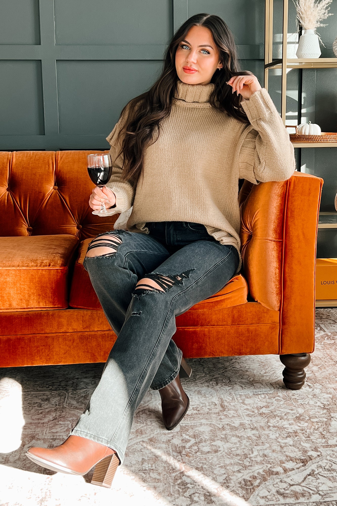 Staying Connected Oversized Turtleneck Sweater (Taupe) - NanaMacs