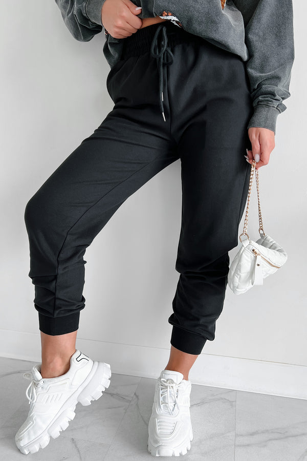 Sleepy Mondays Drawstring Waist Joggers (Black) - NanaMacs