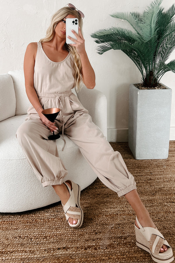 Showing My Hand Backless Jumpsuit (Oatmeal) - NanaMacs