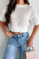 Kamika Open Knit Short Sleeve Sweater Top (White) - NanaMacs