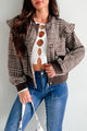 True Trailblazer Plaid Ruffle Bomber Jacket (Brown) - NanaMacs