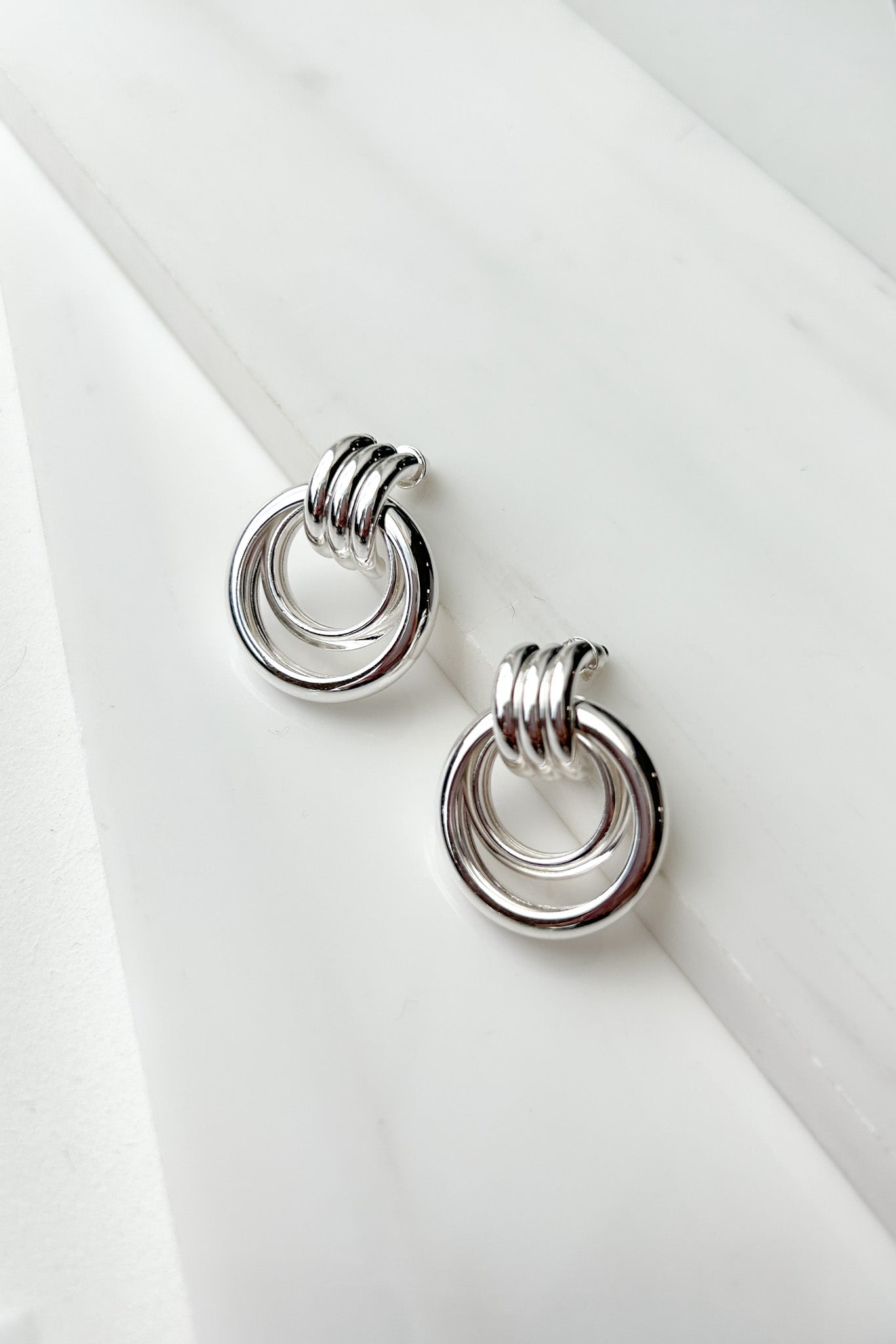 Uptown Glam Layered Hoop Door Knocker Earrings (Silver) - NanaMacs