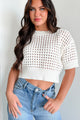 Kamika Open Knit Short Sleeve Sweater Top (White) - NanaMacs