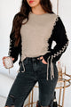 Fall Into Place Colorblock Sweater (Taupe/Black) - NanaMacs