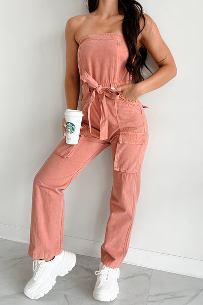 It's Always Complicated Strapless Cargo Jumpsuit (Terracotta) - NanaMacs