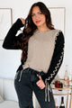 Fall Into Place Colorblock Sweater (Taupe/Black) - NanaMacs