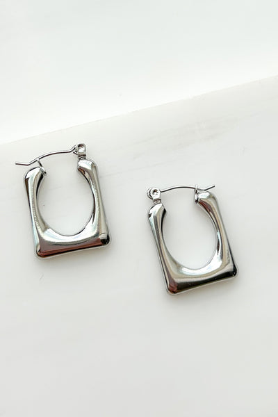 Elite Elegance Square Hoop Earrings (Silver) - NanaMacs