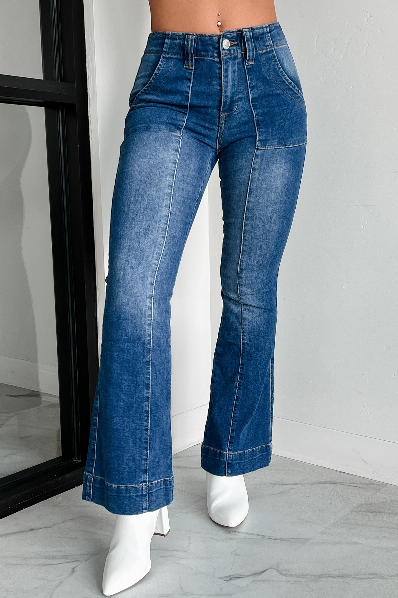 Casper Almost Famous High Rise Flare Jeans (Medium-Dark Wash) - NanaMacs