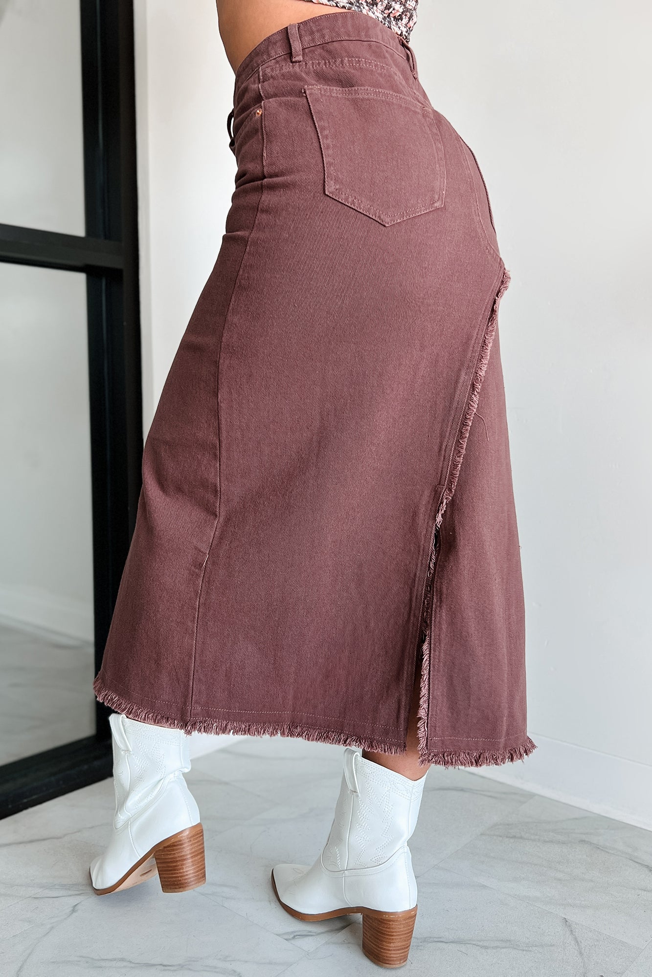 Giada Frayed Denim Skirt (Brown) - NanaMacs