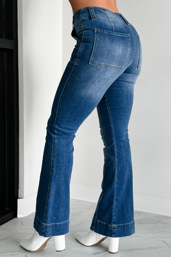 Casper Almost Famous High Rise Flare Jeans (Medium-Dark Wash) - NanaMacs