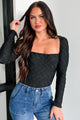 Better Be Nice Textured Long Sleeve Bodysuit (Black) - NanaMacs