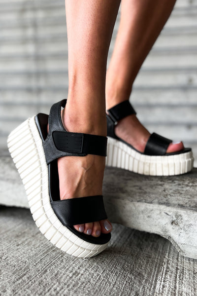 Mia Isn't It Obvious Textured Platform Sandals (Black) - NanaMacs