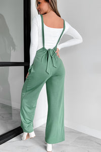 Message Received Wide Leg Suspender Jumpsuit (Military Green) - NanaMacs