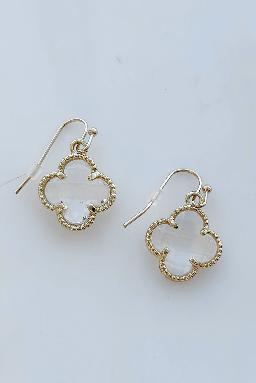 Spotlight Delight Rhinestone Clover Dangle Earrings (Gold) - NanaMacs