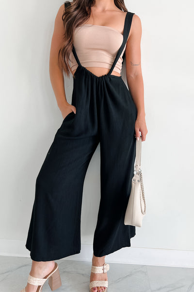 Casual Conversations Suspender Jumpsuit (Black) - NanaMacs