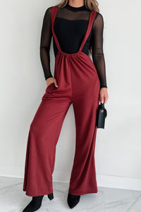 Message Received Wide Leg Suspender Jumpsuit (Wine) - NanaMacs