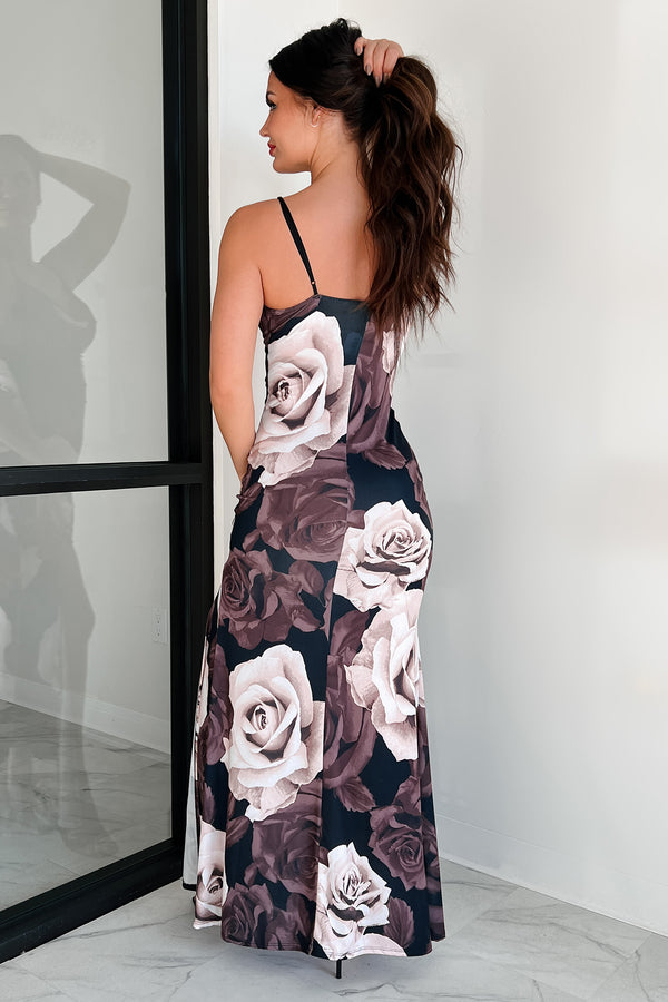 Budding Elegance Floral Maxi Dress (Brown Multi) - NanaMacs