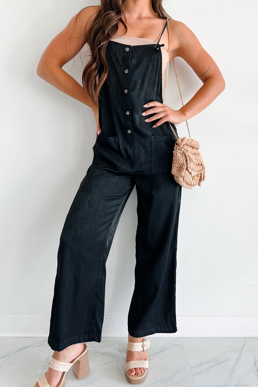 Cutest Aesthetic Button Front Jumpsuit (Black) - NanaMacs