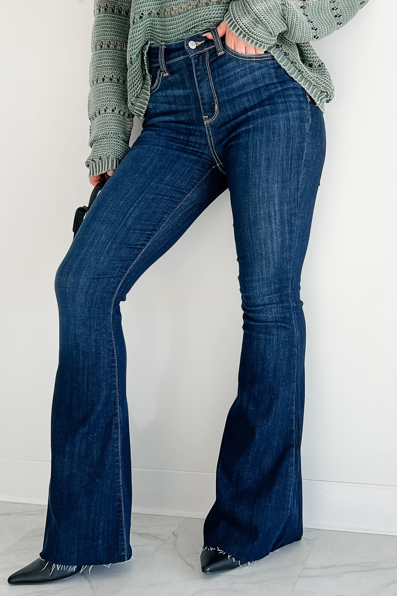 Showing Interest Judy Blue High Rise Flare Jeans (Dark) - NanaMacs