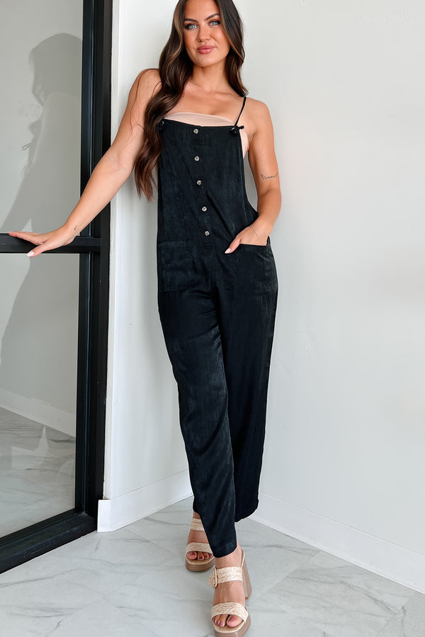 Cutest Aesthetic Button Front Jumpsuit (Black) - NanaMacs