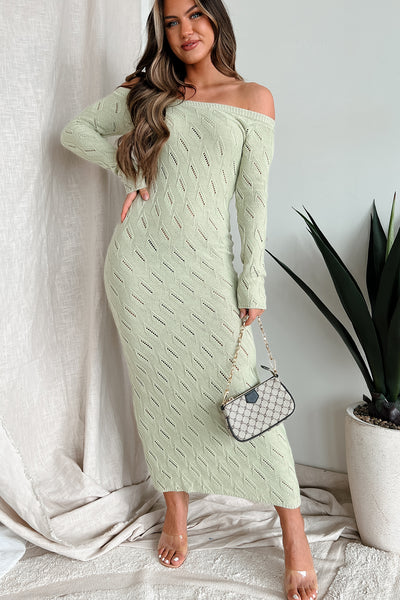 Successfully Stylish Off The Shoulder Sweater Maxi Dress (Sage) - NanaMacs