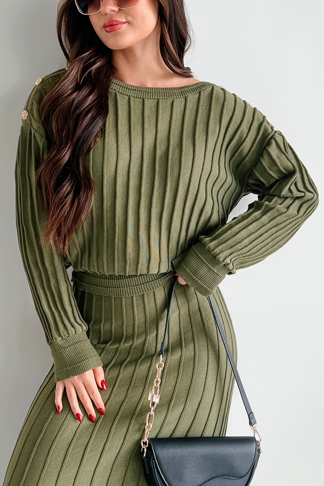 Business Talks Button Detailed Sweater (Olive) - NanaMacs